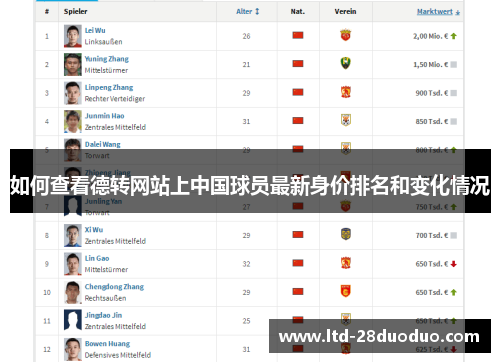 如何查看德转网站上中国球员最新身价排名和变化情况
