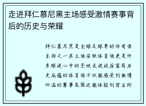 走进拜仁慕尼黑主场感受激情赛事背后的历史与荣耀